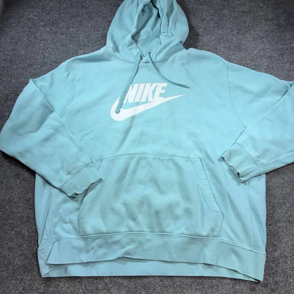 Nike Hoodie Mens XXL Aqua Blue White Swoosh Logo Pullover Sweatshirt 2XL